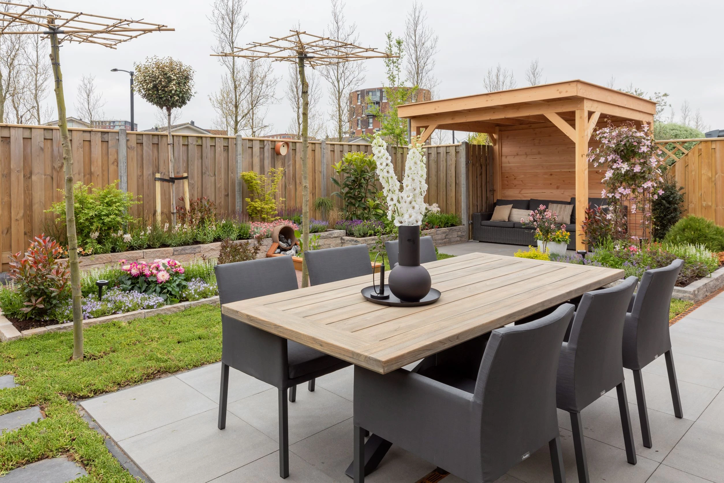 Douglas overkapping, 900 x 300, met schuur en achterwand, Westwood Comfort Green - Afbeelding 4